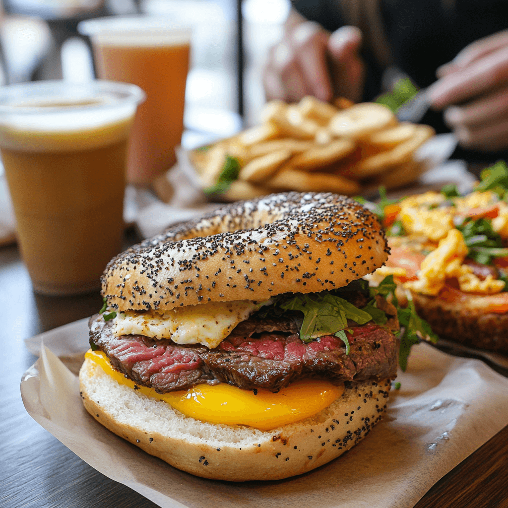 Who makes a steak egg and cheese bagel?