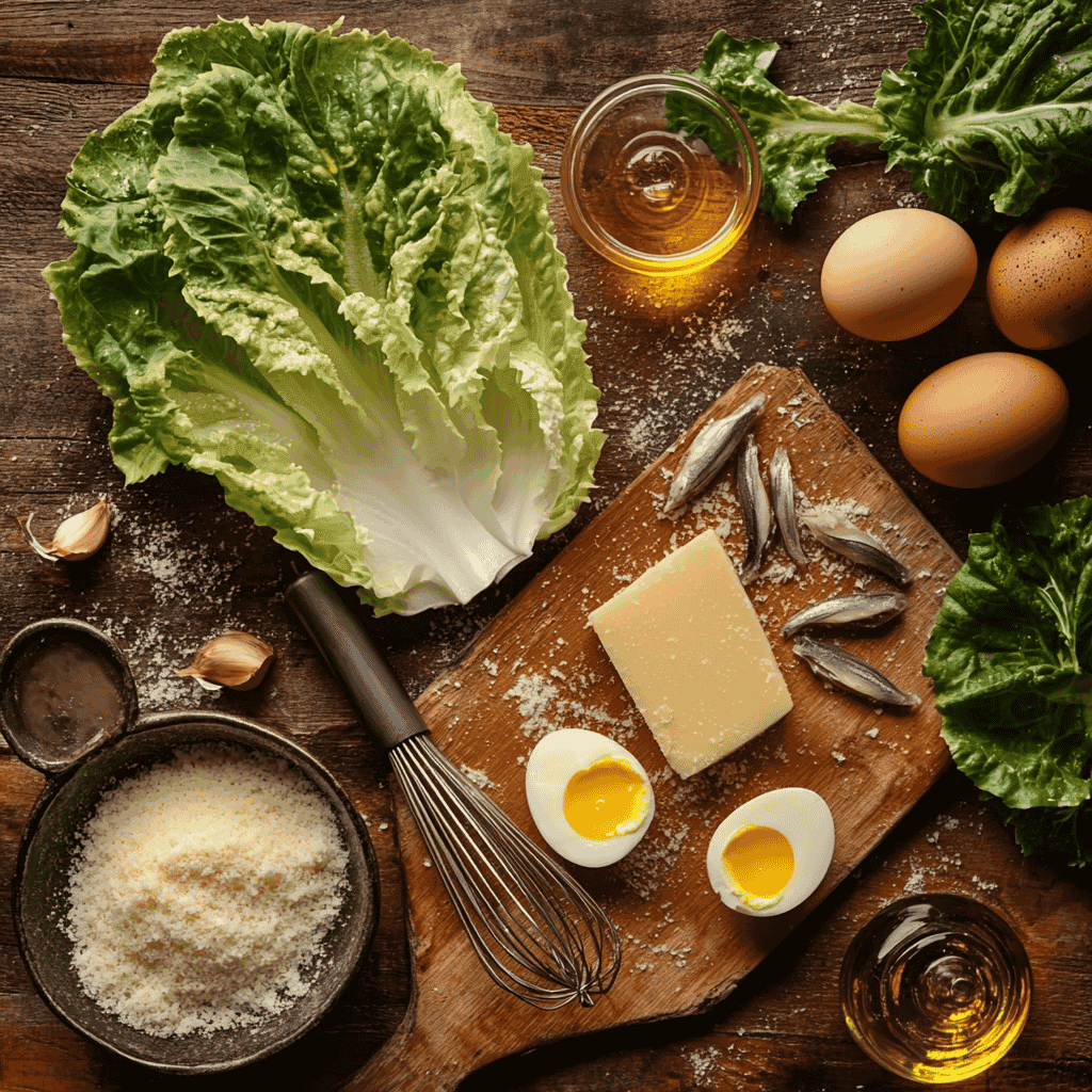 Ingredients for Gordon Ramsay’s Caesar salad recipe.