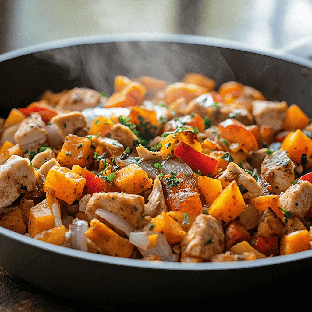 Chicken and Sweet Potato Hash in a Skillet
