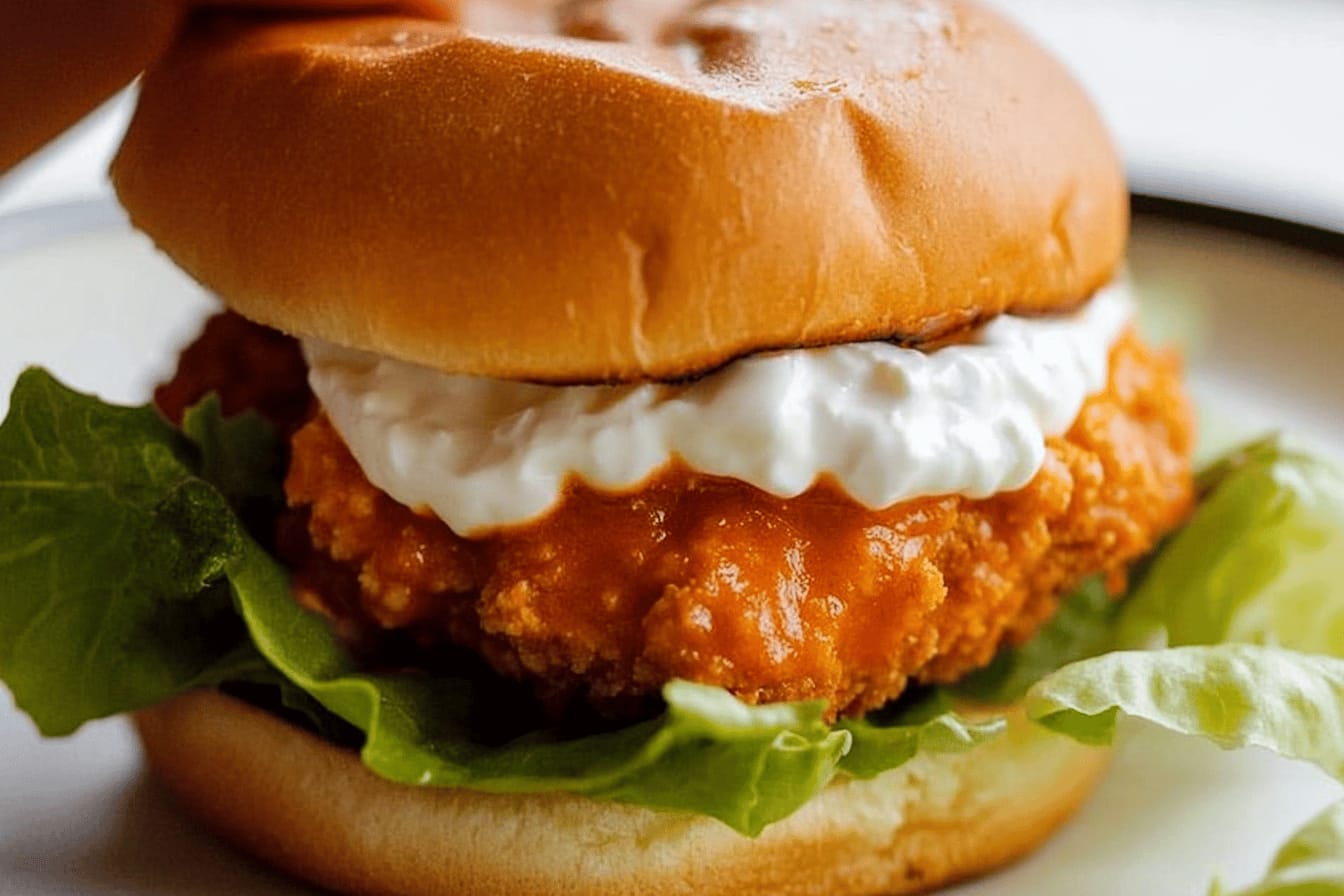 Buffalo Chicken Burgers with Whipped Feta Spread