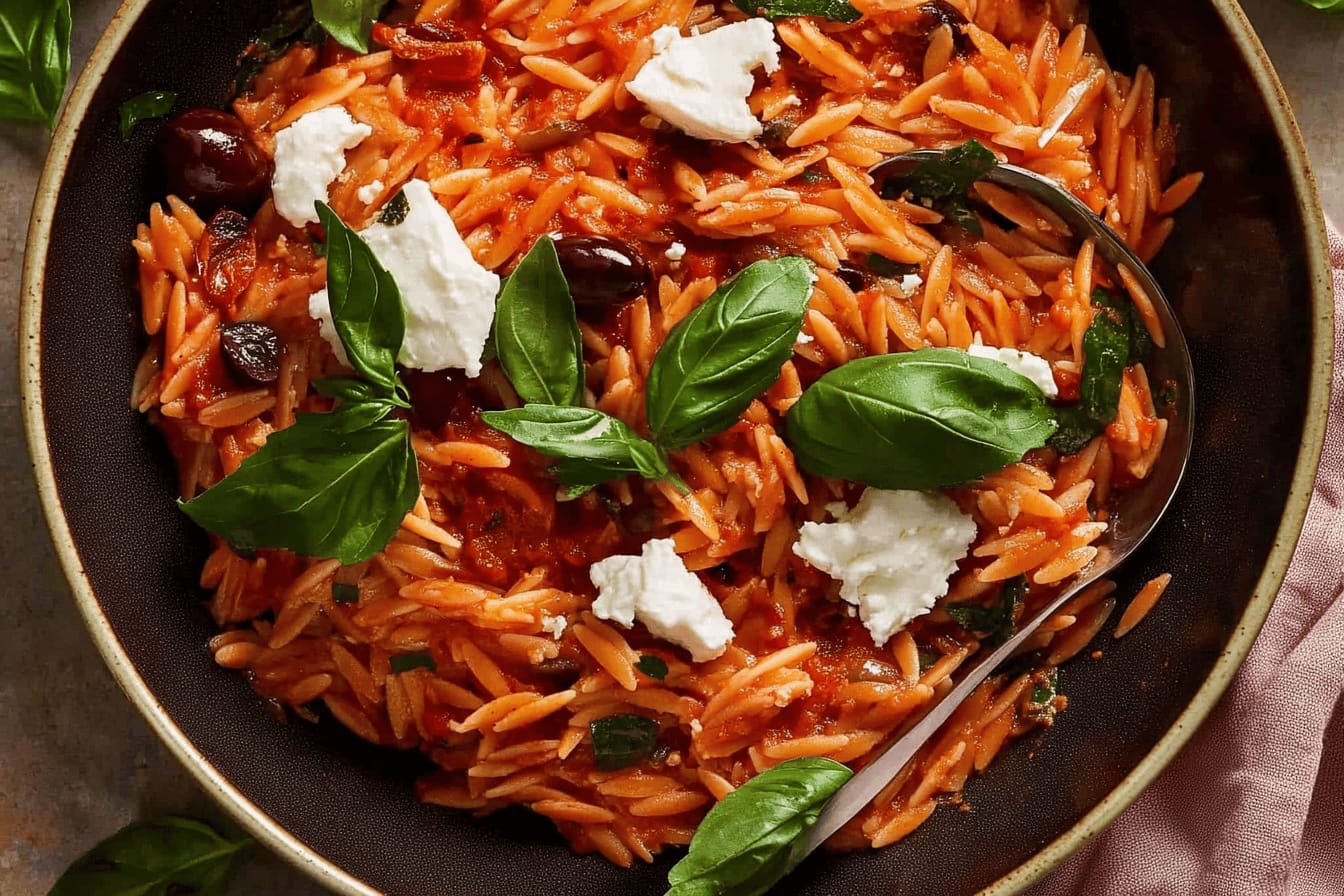 Creamy Goat Cheese and Roasted Red Pepper Orzo