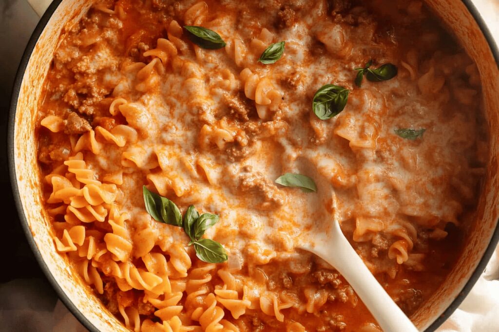Creamy Tomato Beef Pasta in One Pot