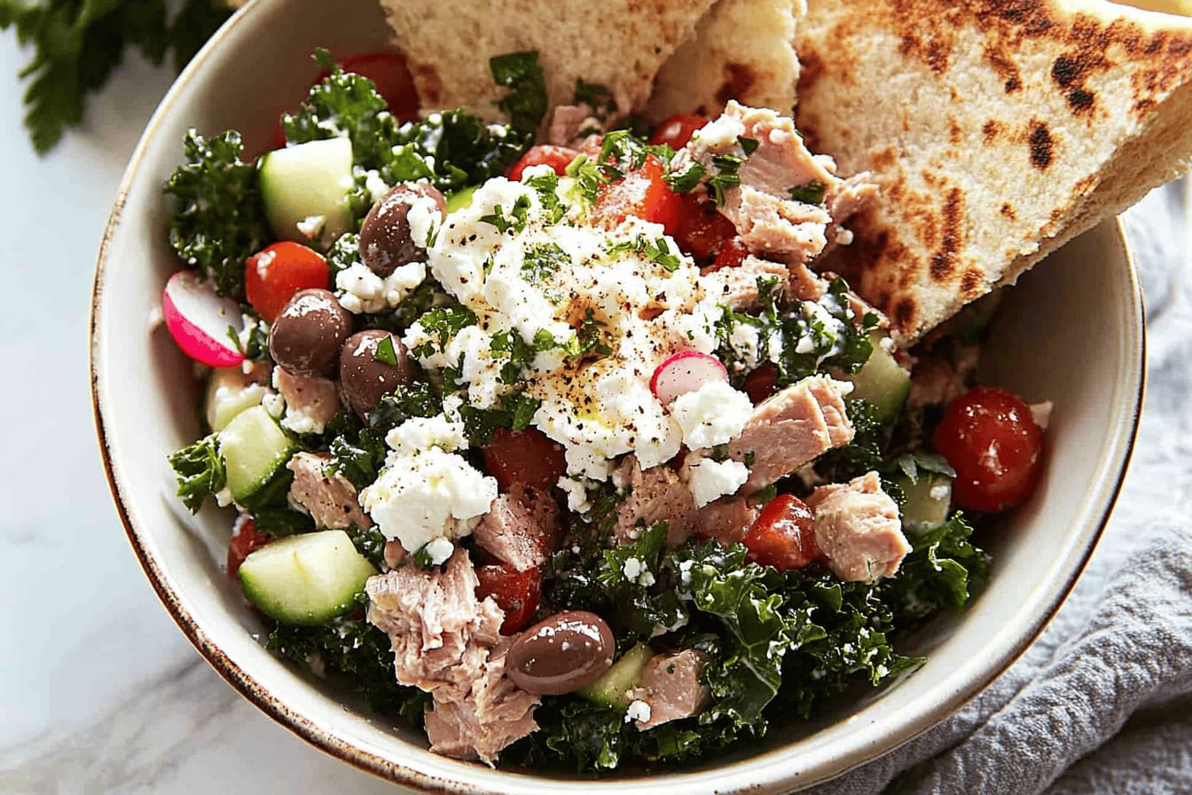 Mediterranean Tuna Salad with Creamy Feta Dressing