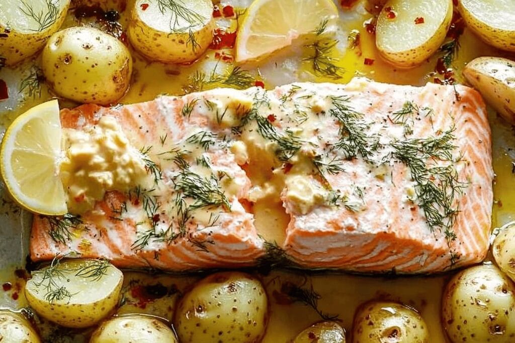 Sheet Pan Salmon with Dill Potatoes Recipe
