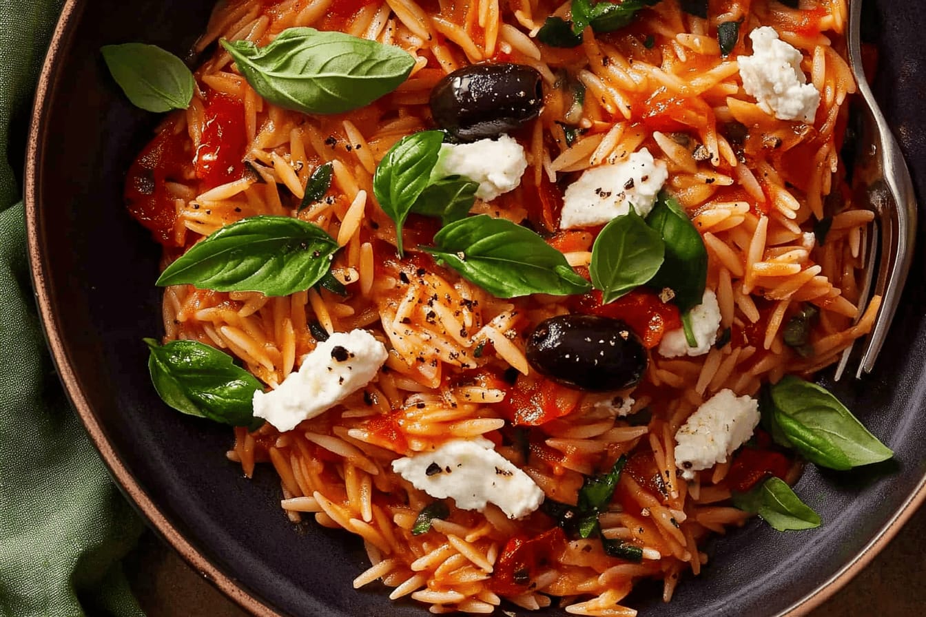 Creamy Goat Cheese and Roasted Red Pepper Orzo