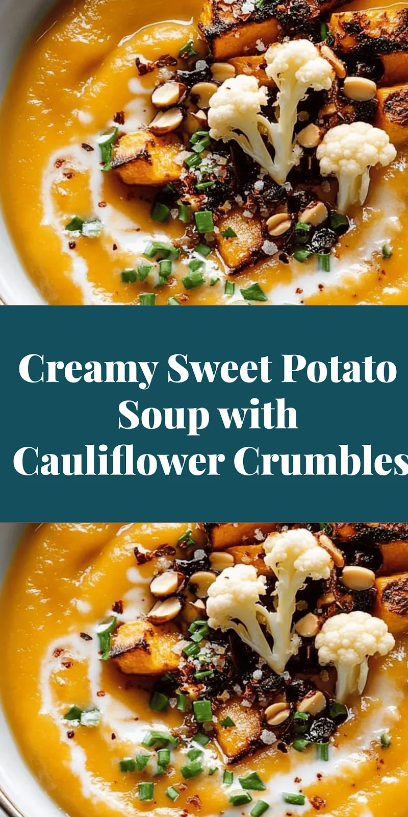 Creamy Sweet Potato Soup with Cauliflower Crumbles