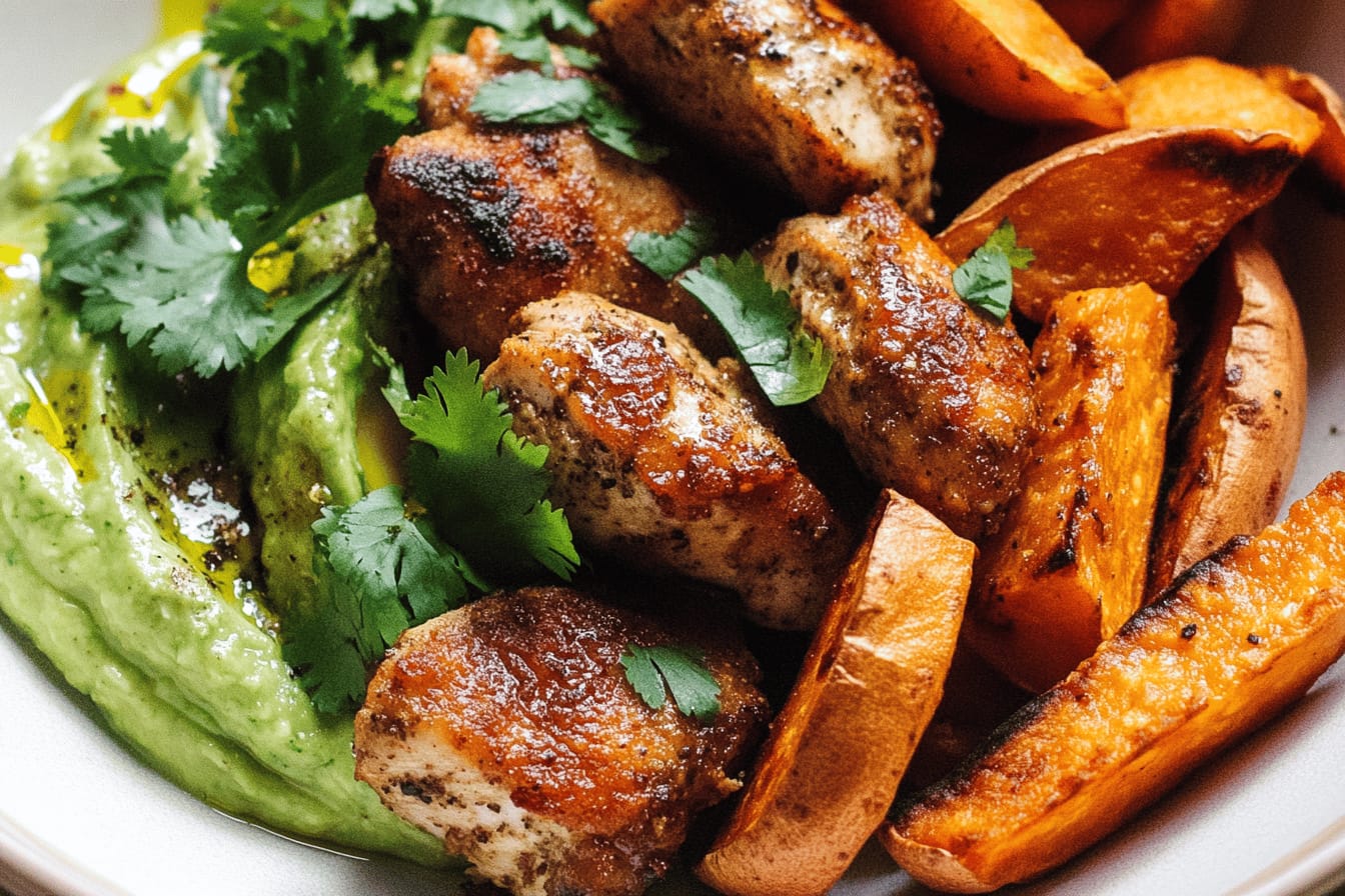 Avocado Mojo Bowls with Sweet Potato Chicken