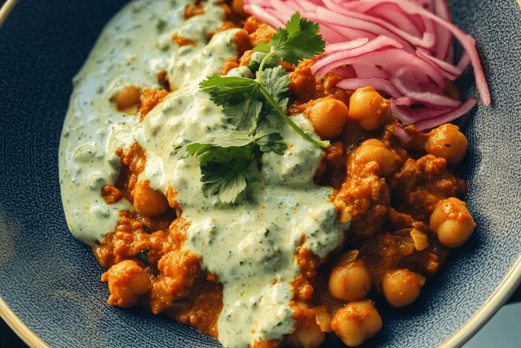 Butter Cauliflower Chickpeas with Mint Sauce