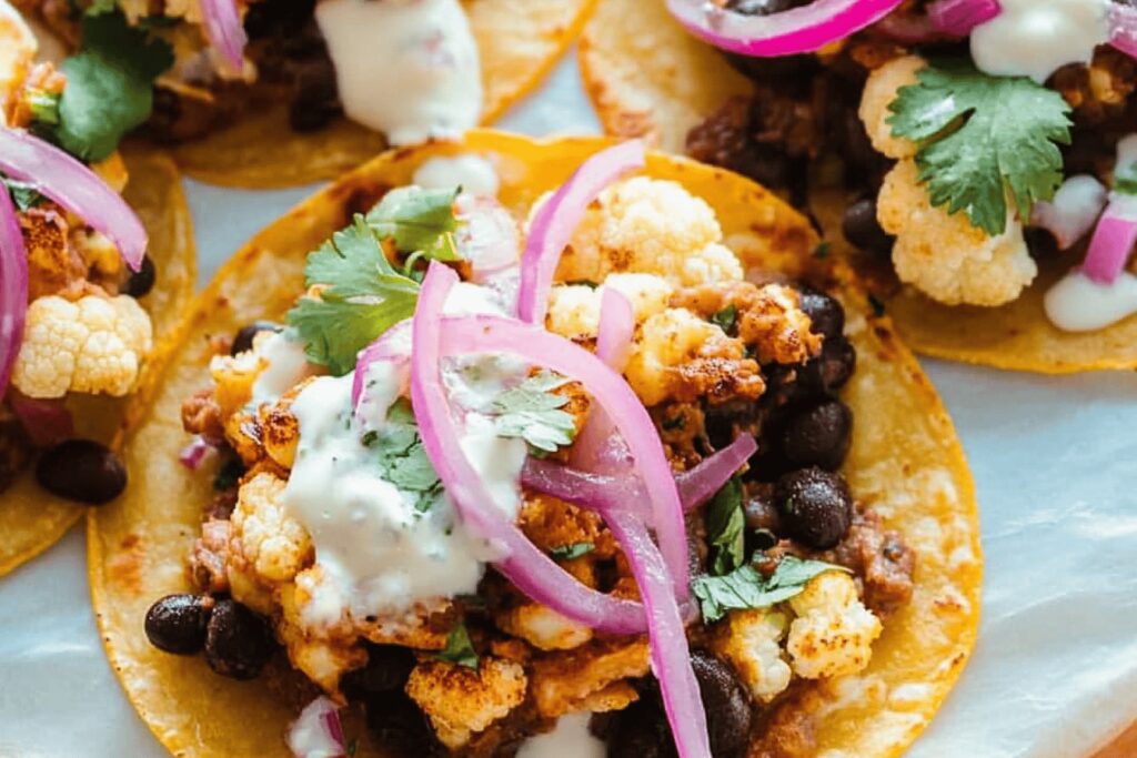 Cauliflower Black Bean Tostadas with Queso