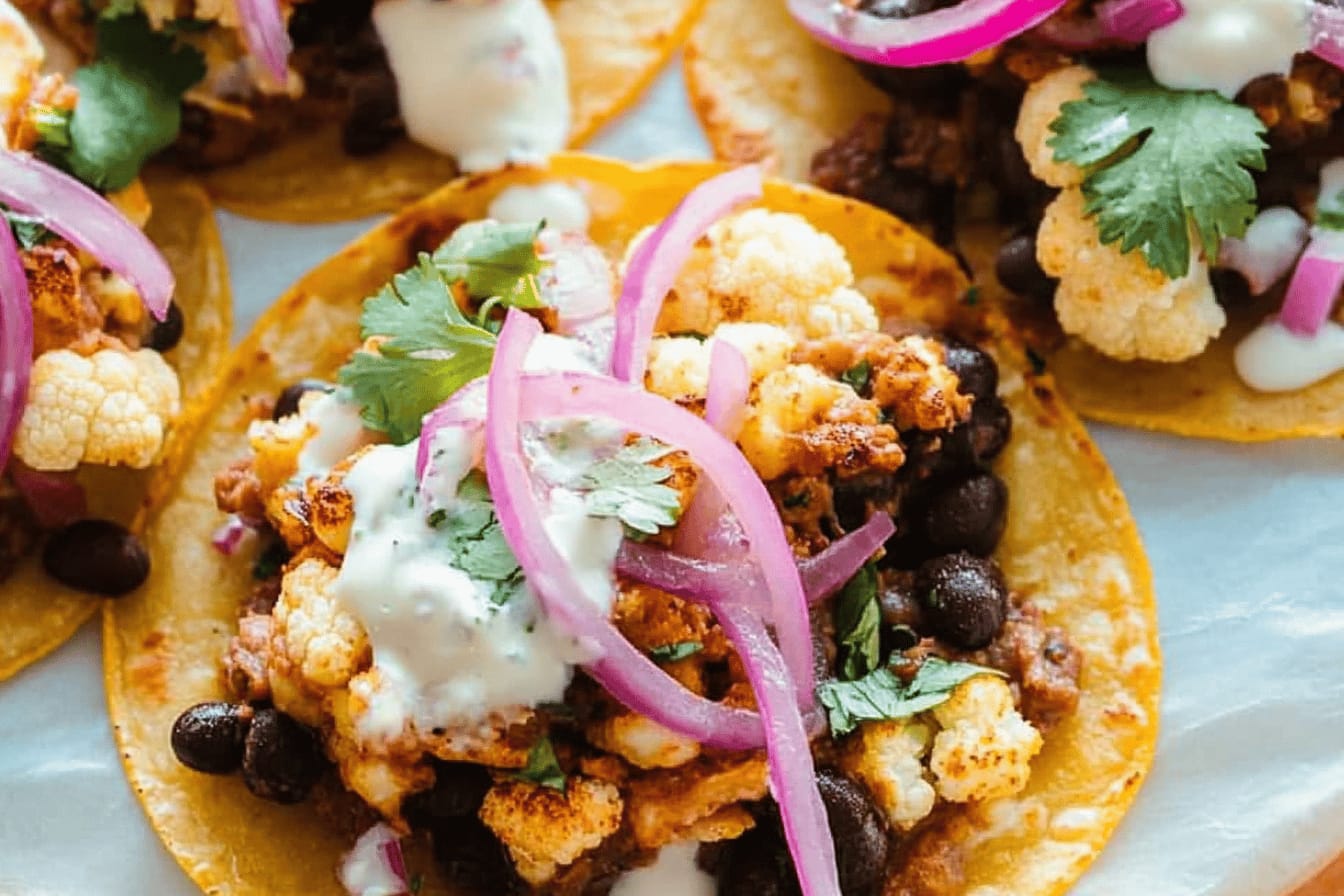 Cauliflower Black Bean Tostadas with Queso