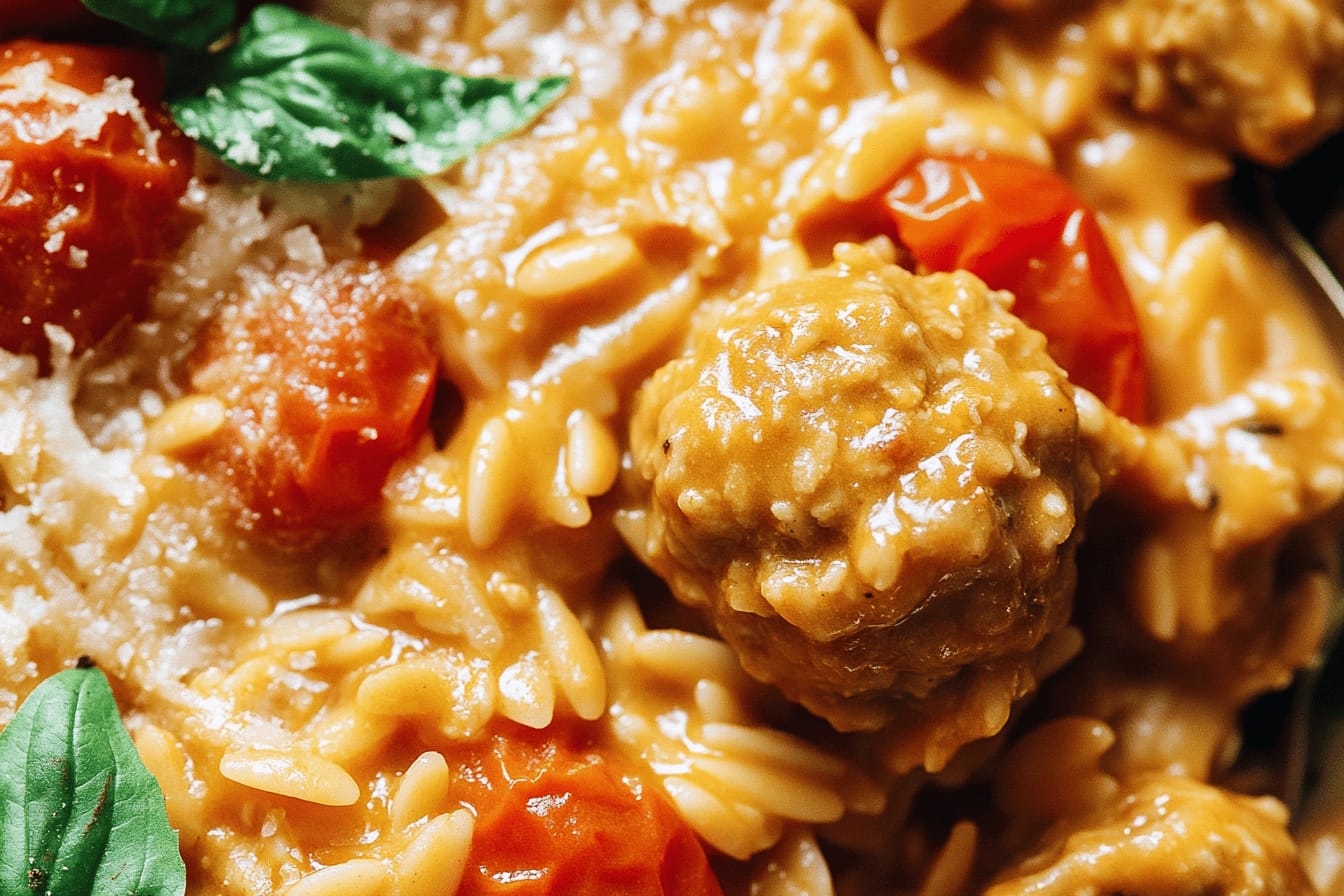 Creamy Baked Orzo with Meatballs Recipe