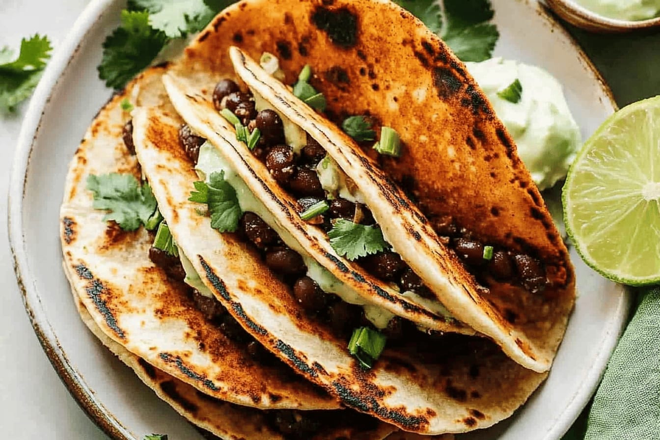 Crispy Black Bean Tacos with Cilantro Lime Sauce