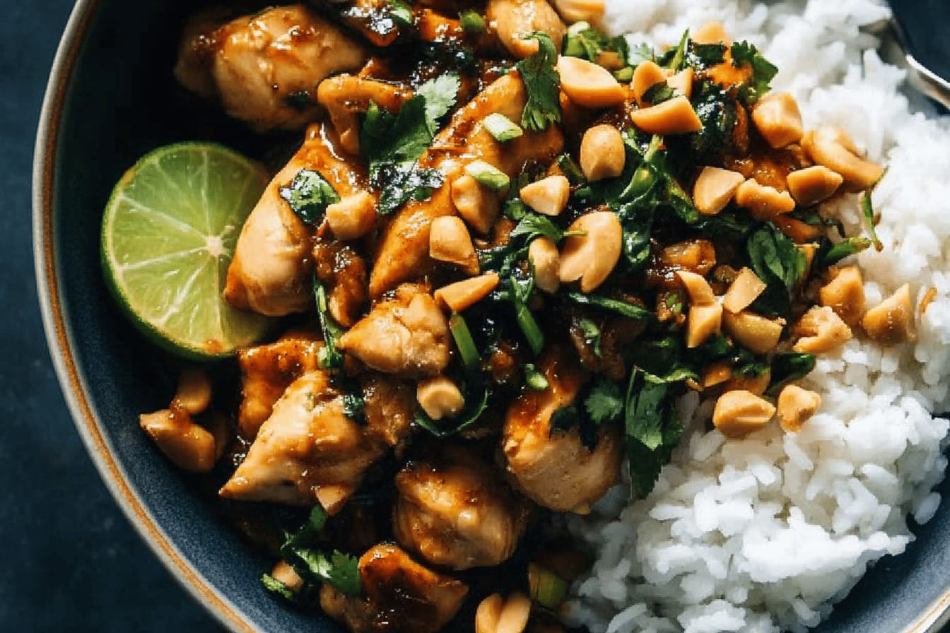 Ginger Peanut Chicken with Coconut Rice Recipe