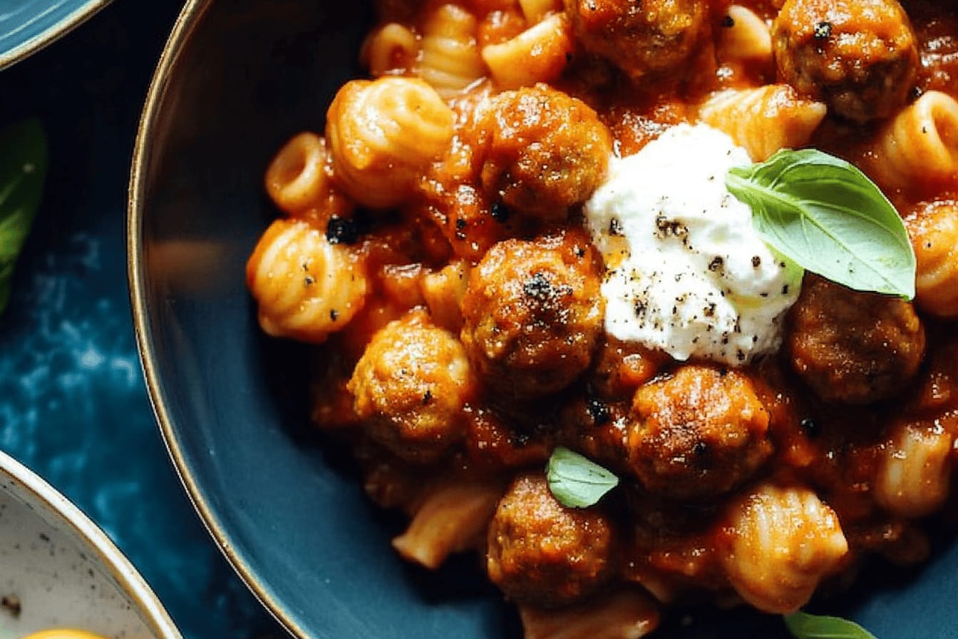 Instant Pot Pasta with Meatballs and Ricotta