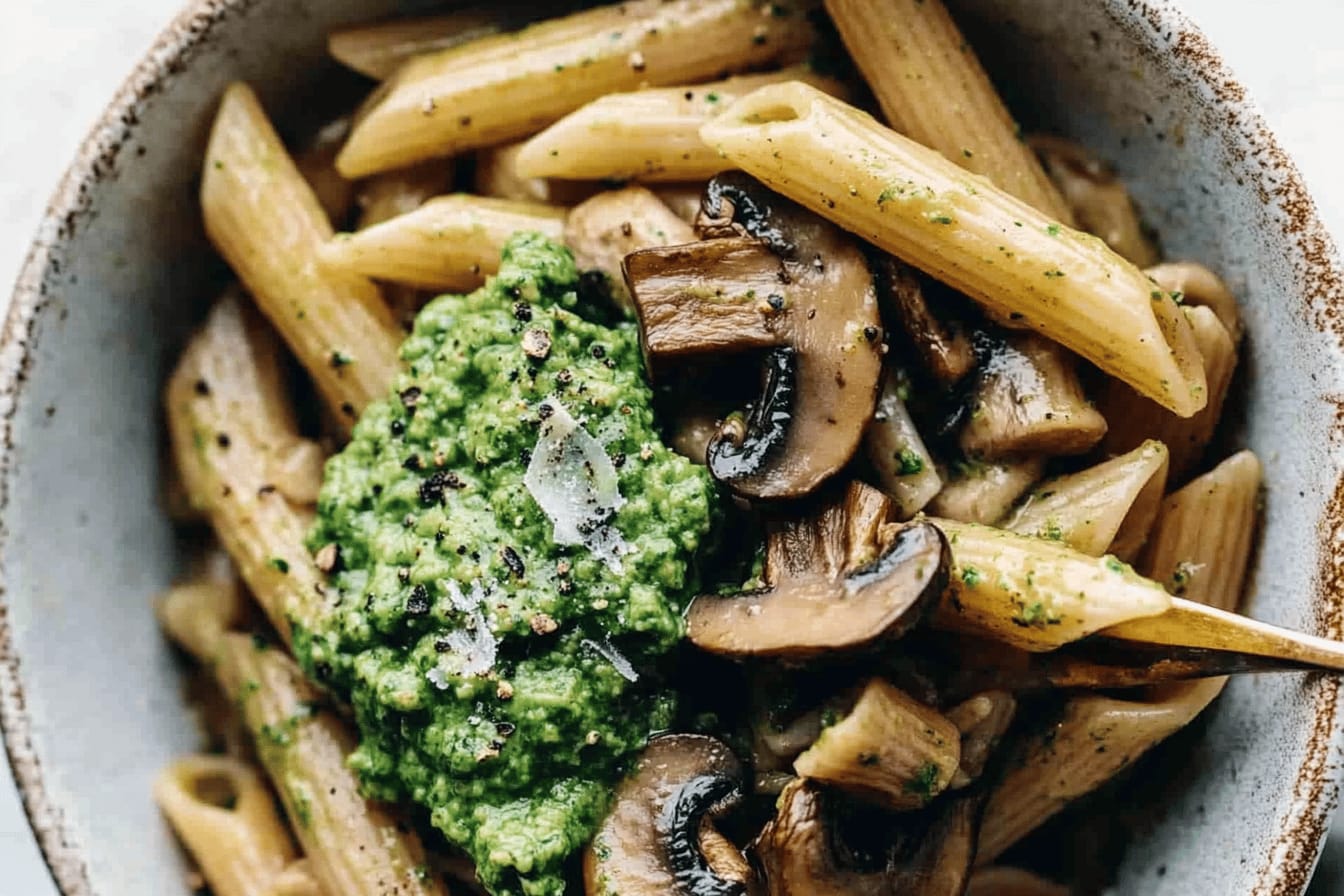 Mushroom Penne with Walnut Pesto Recipe