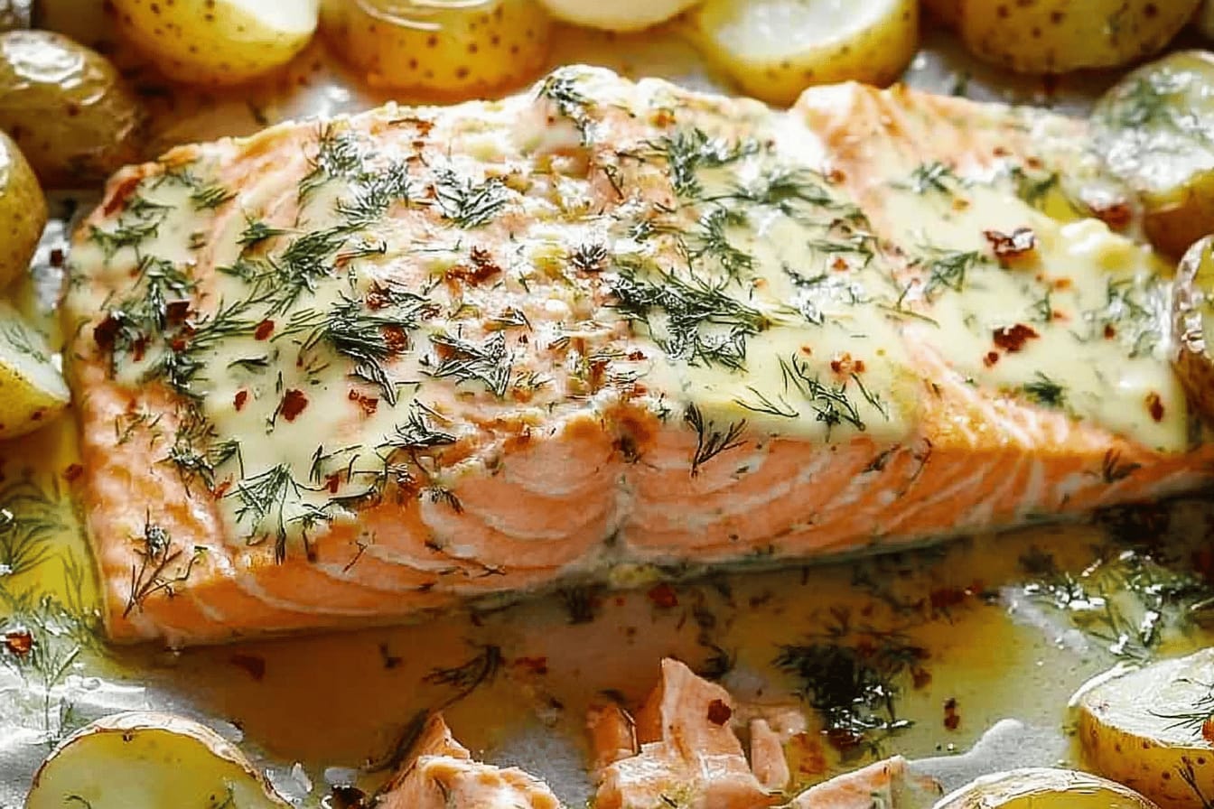 Sheet Pan Salmon with Dill and Potatoes Recipe