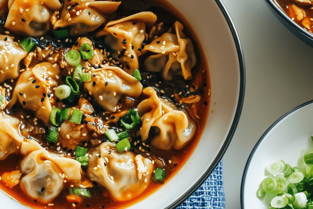 Spicy Chicken Wontons in Chili Sauce