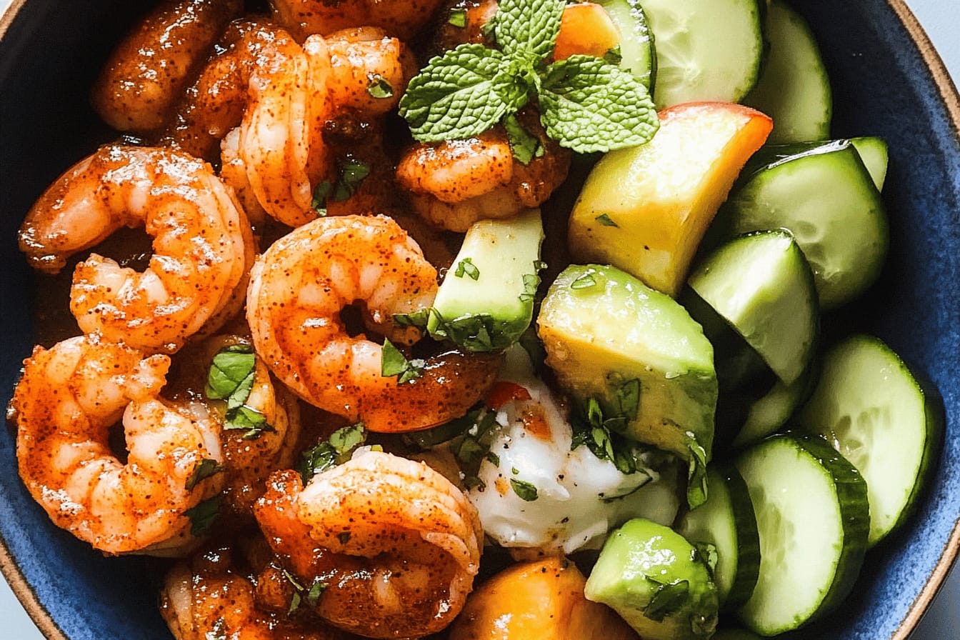 Spicy Shrimp with Refreshing Peach Salad