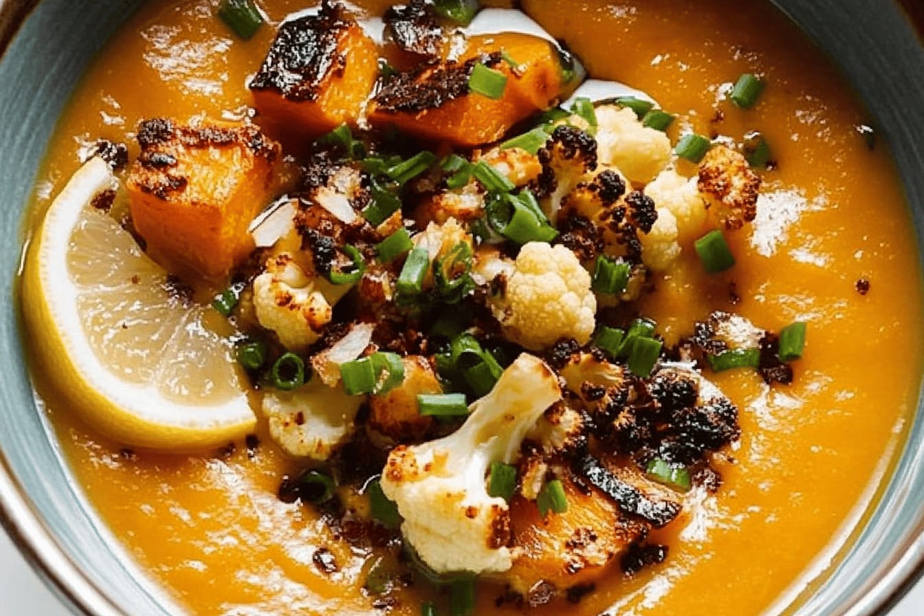 Sweet Potato Soup with Roasted Cauliflower Crumbles