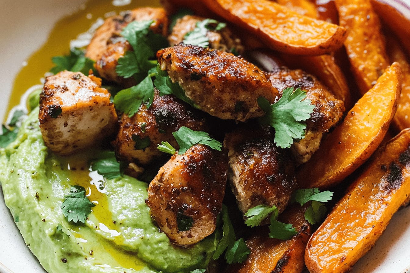Avocado Mojo Bowls with Sweet Potato Chicken