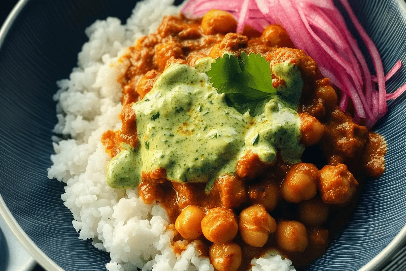 Butter Cauliflower Chickpeas with Mint Sauce