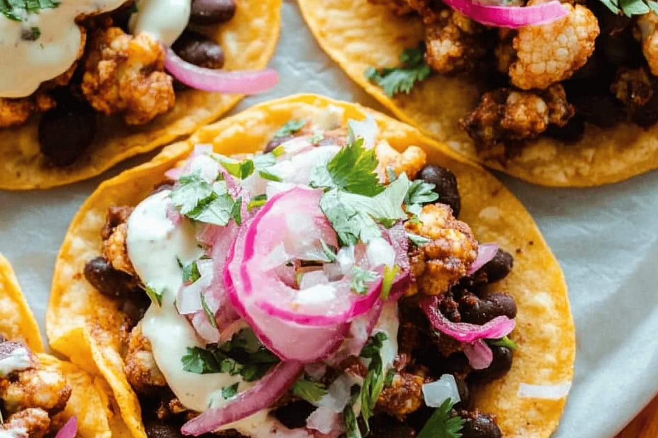 Cauliflower Black Bean Tostadas with Queso