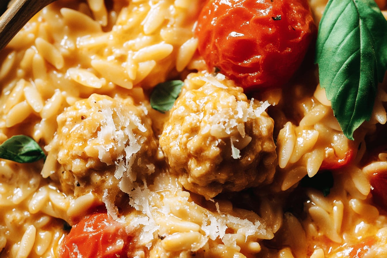 Creamy Baked Orzo with Meatballs Recipe