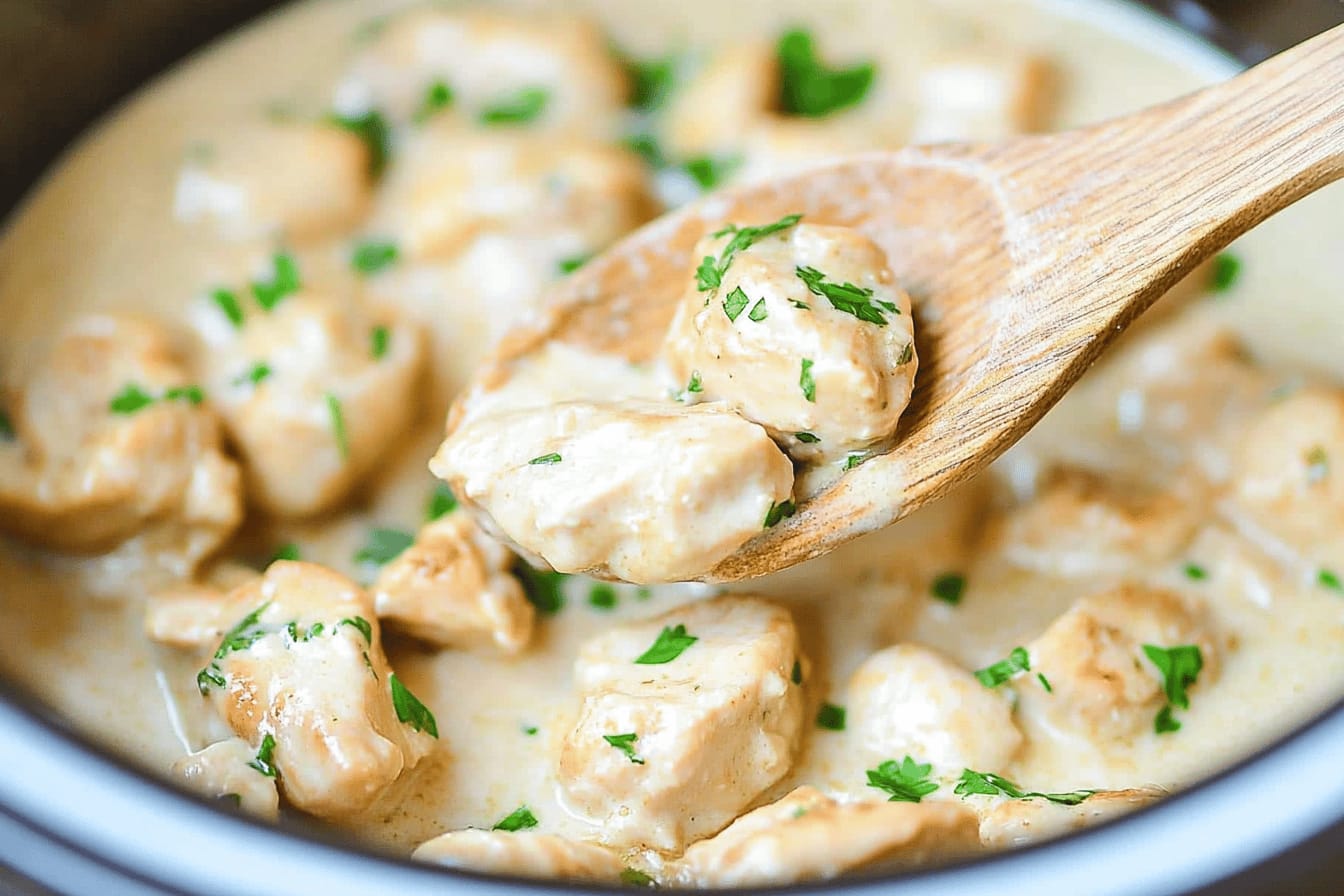 Creamy Garlic Chicken Bites in Crockpot