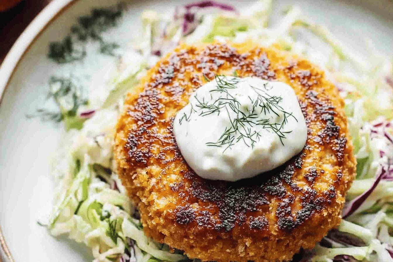 Delicious Salmon Burgers with Crunchy Slaw