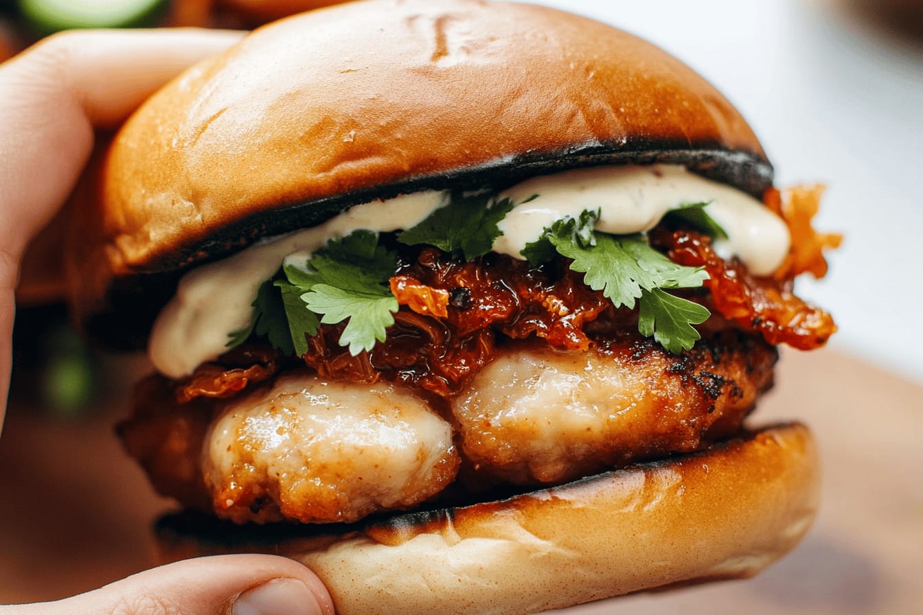 Gochujang Chicken Burgers with Kimchi Bacon Jam