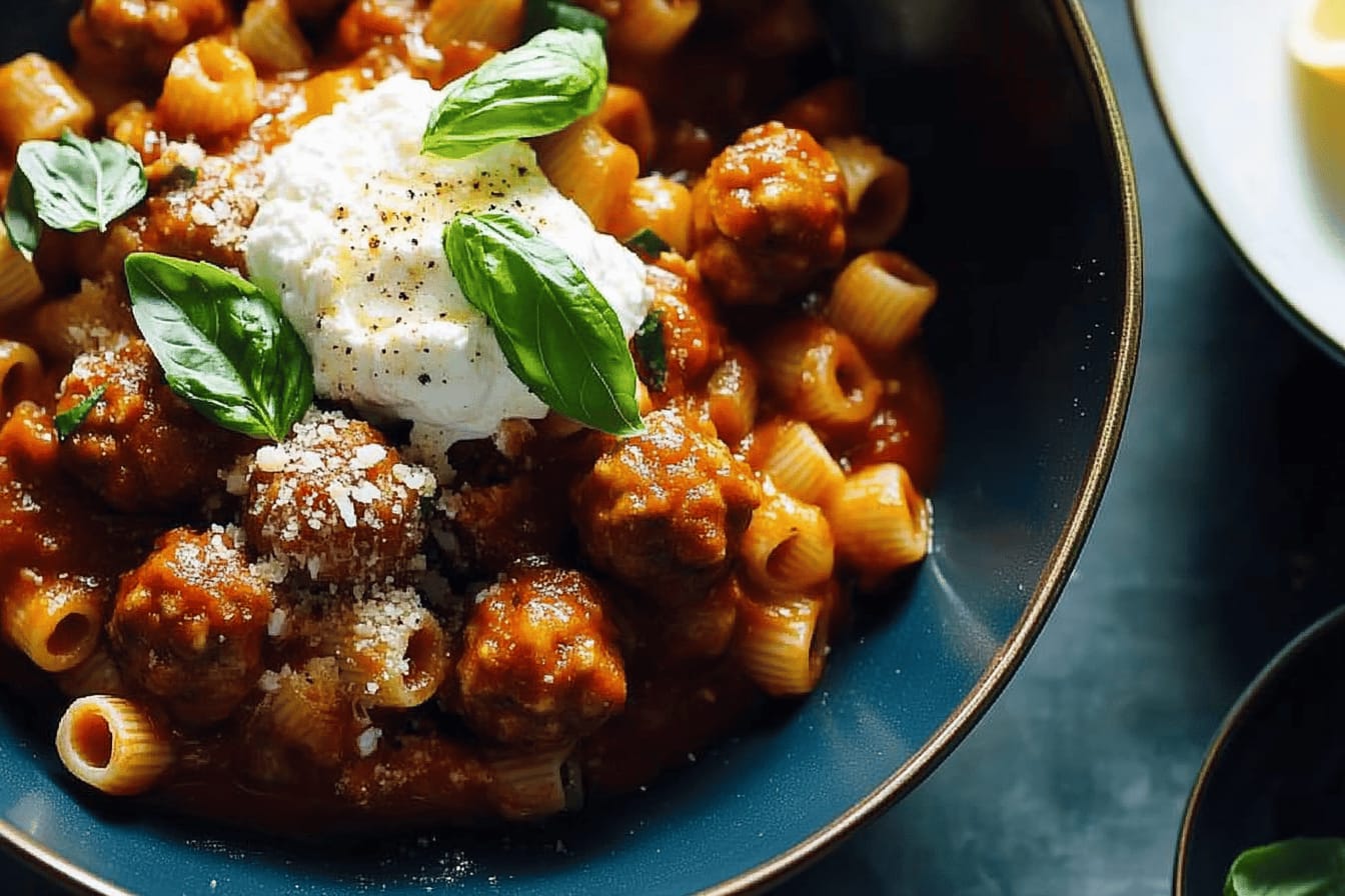 Instant Pot Pasta with Meatballs and Ricotta