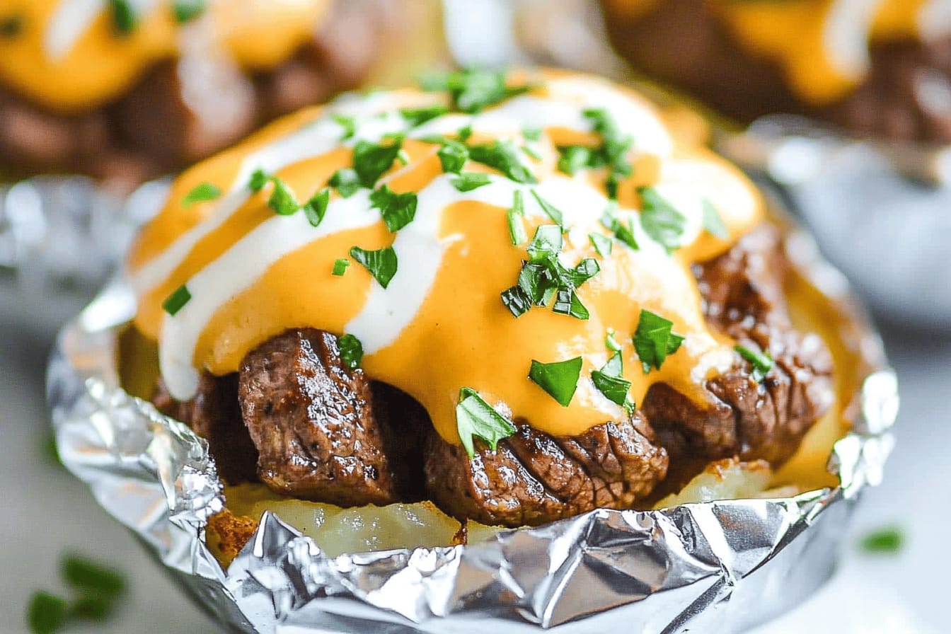 Loaded Steak Stuffed Baked Potatoes Recipe