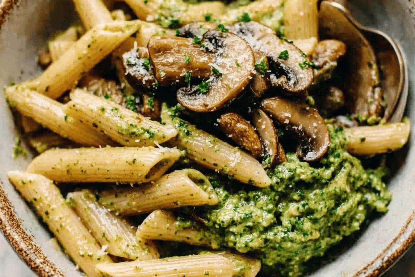 Mushroom Penne with Walnut Pesto Recipe