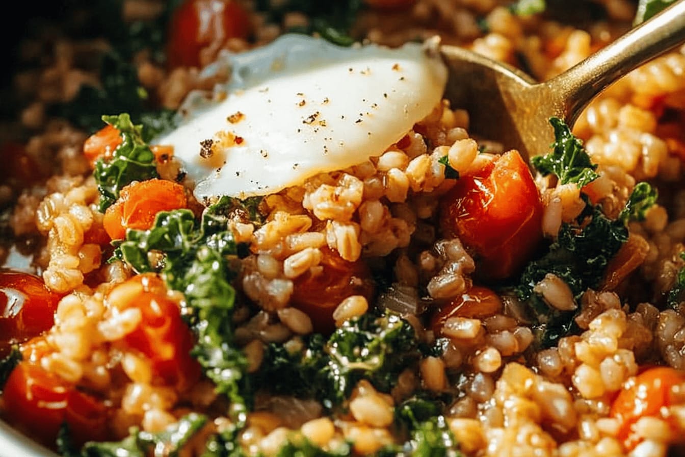 One Pan Farro with Tomatoes and Kale Recipe