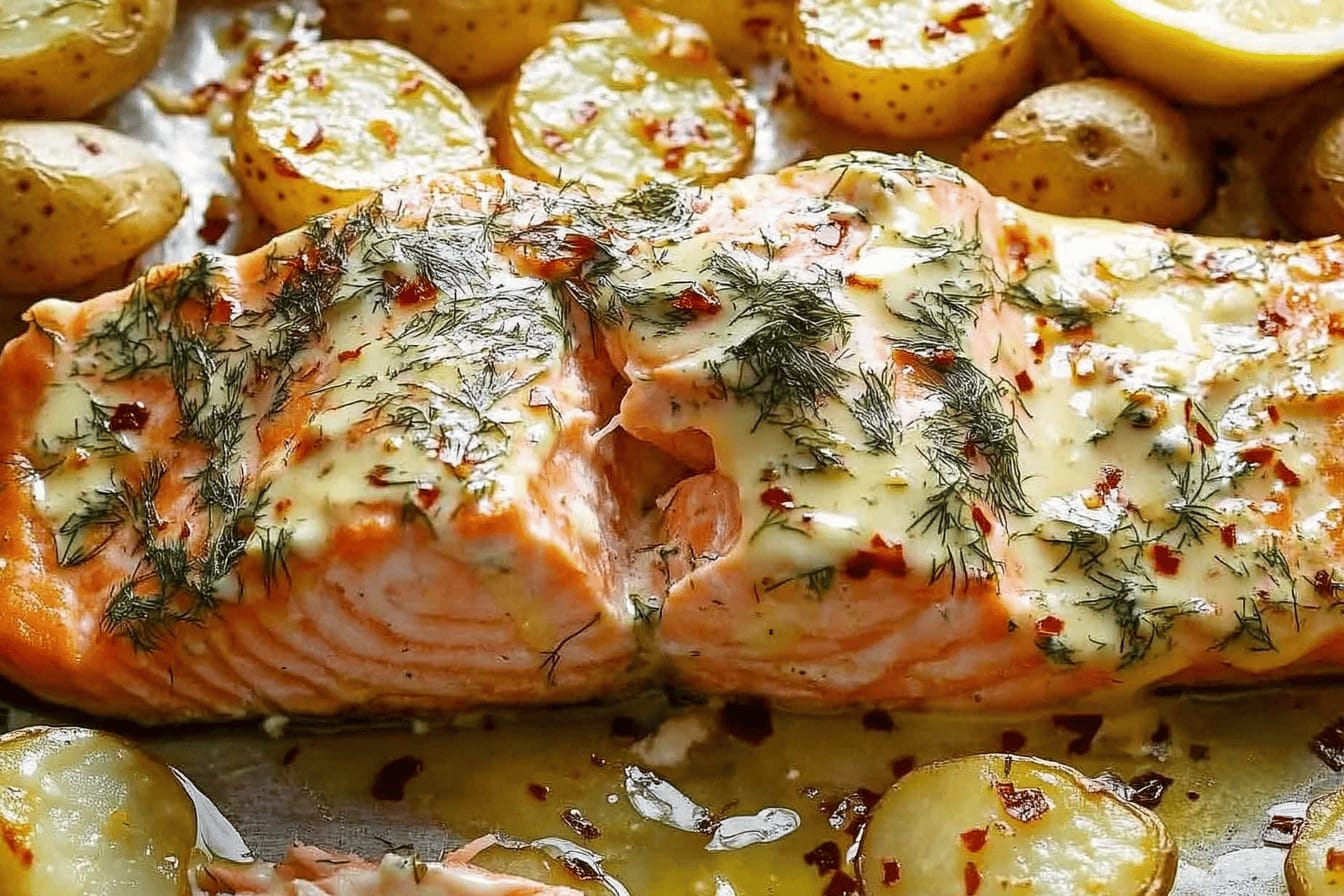 Sheet Pan Salmon with Dill and Potatoes Recipe