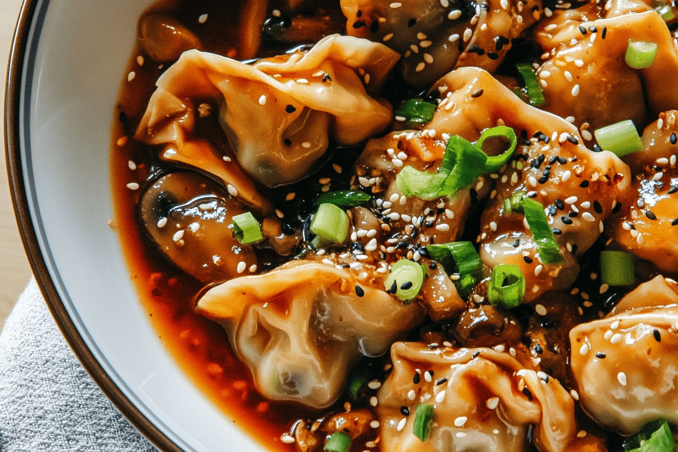 Spicy Chicken Wontons in Chili Sauce
