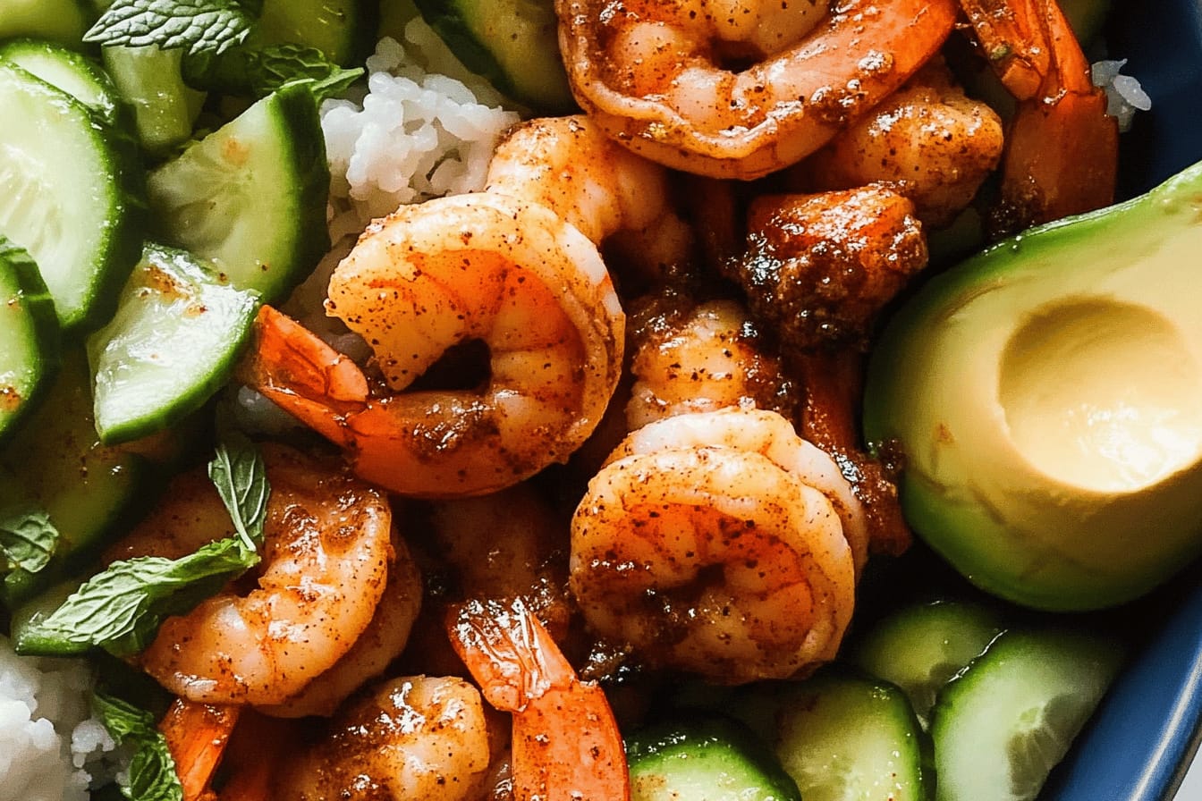Spicy Shrimp with Refreshing Peach Salad
