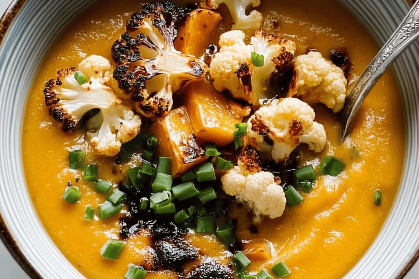 Sweet Potato Soup with Roasted Cauliflower Crumbles