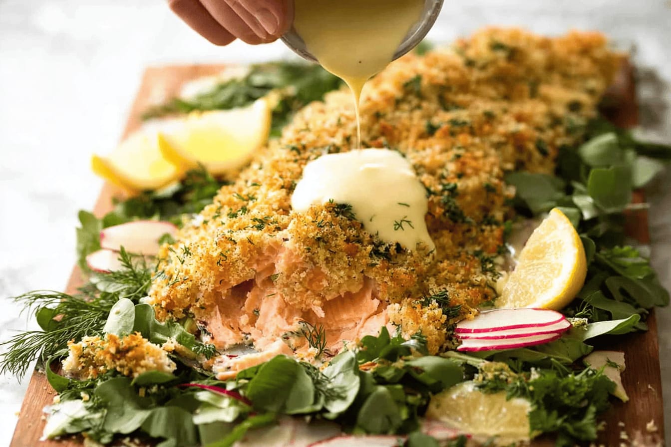 Baked Parmesan Crusted Salmon with Lemon Sauce
