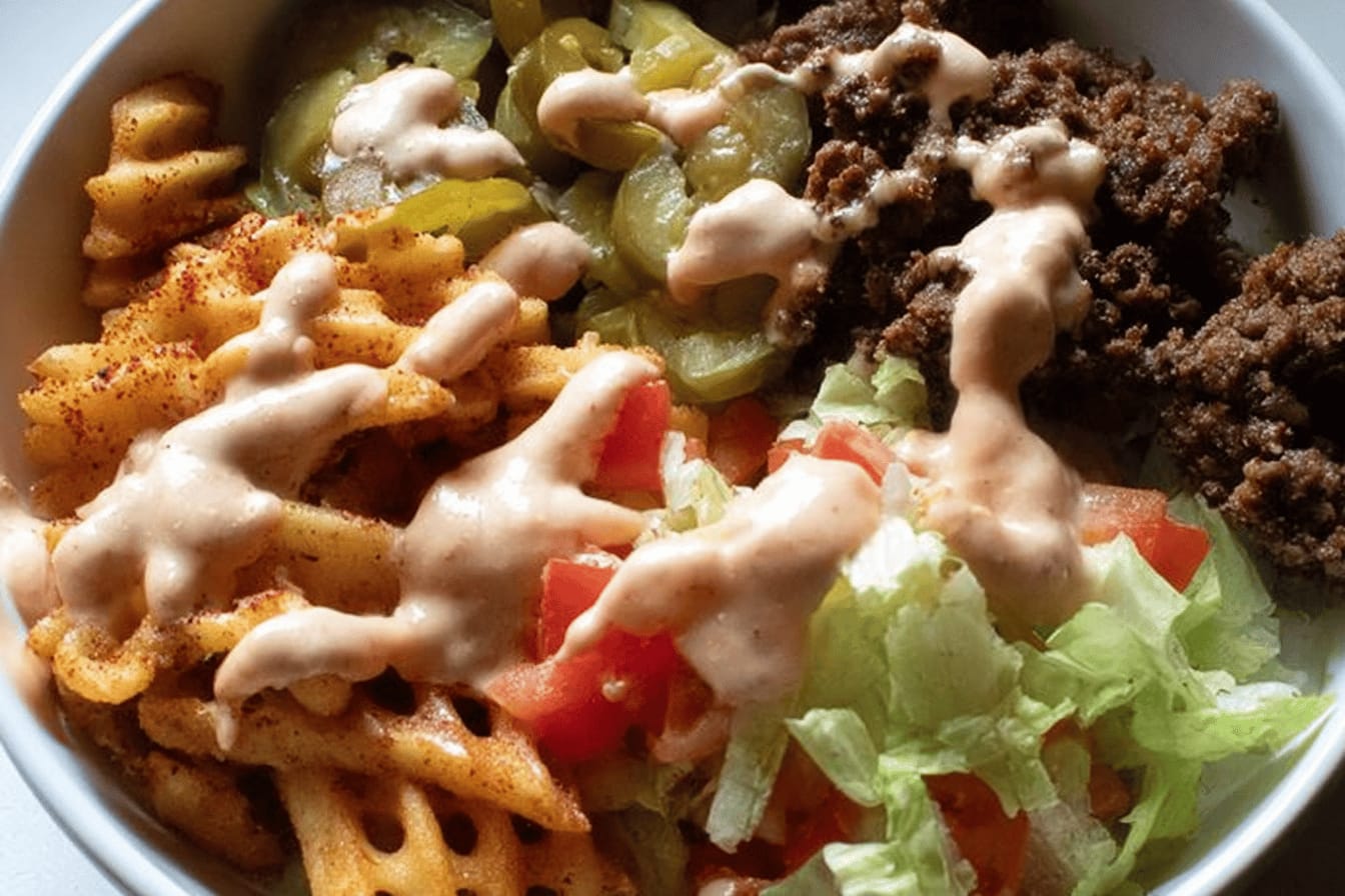 Burger Bowls with House Sauce and Ranch Fries