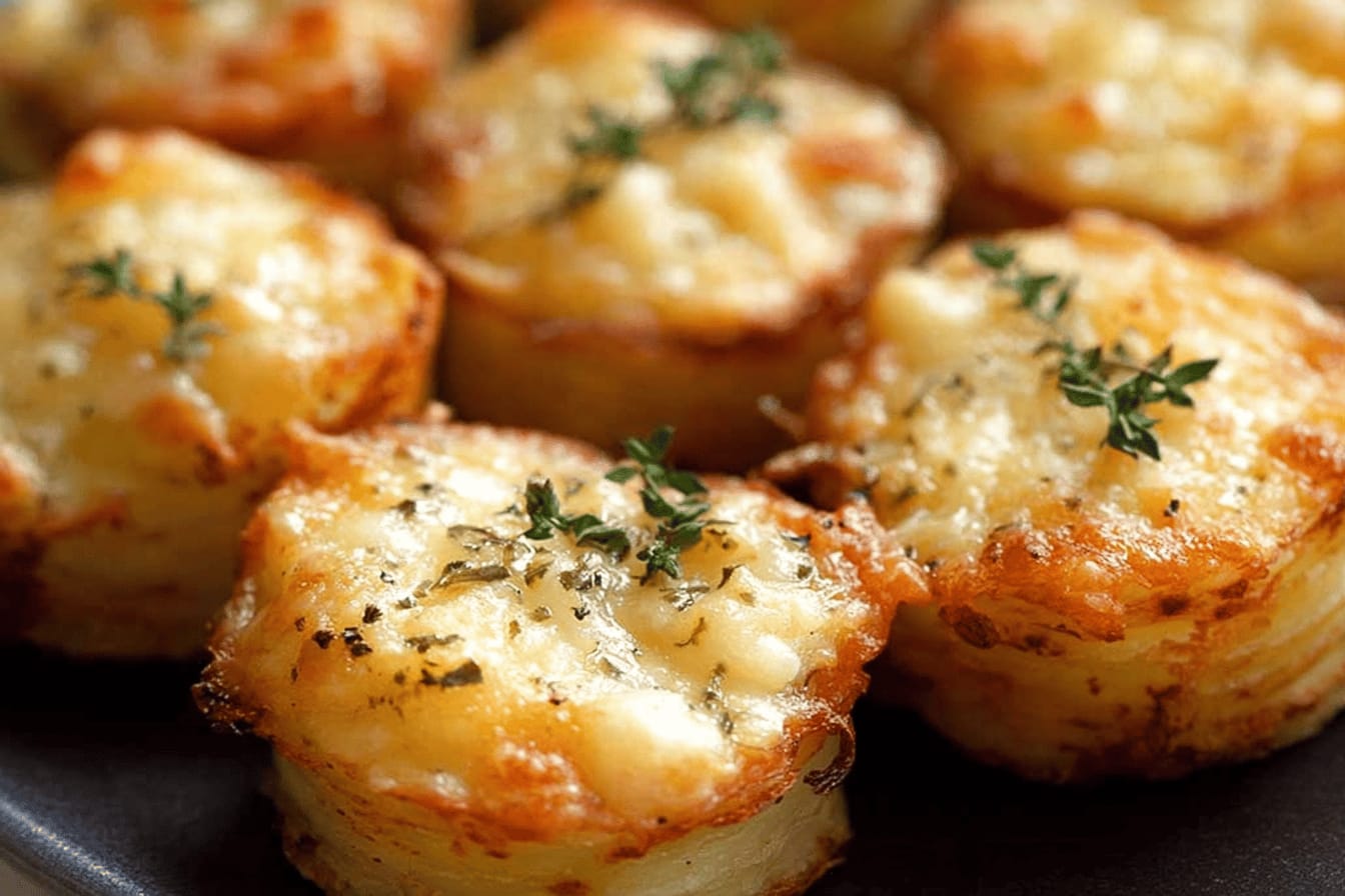 Cheesy Potato Gratin Stacks in Muffin Tin