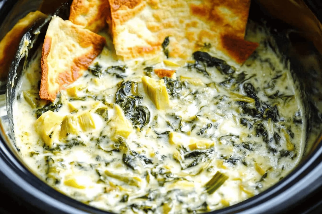 Easy Crockpot Spinach Artichoke Dip Recipe