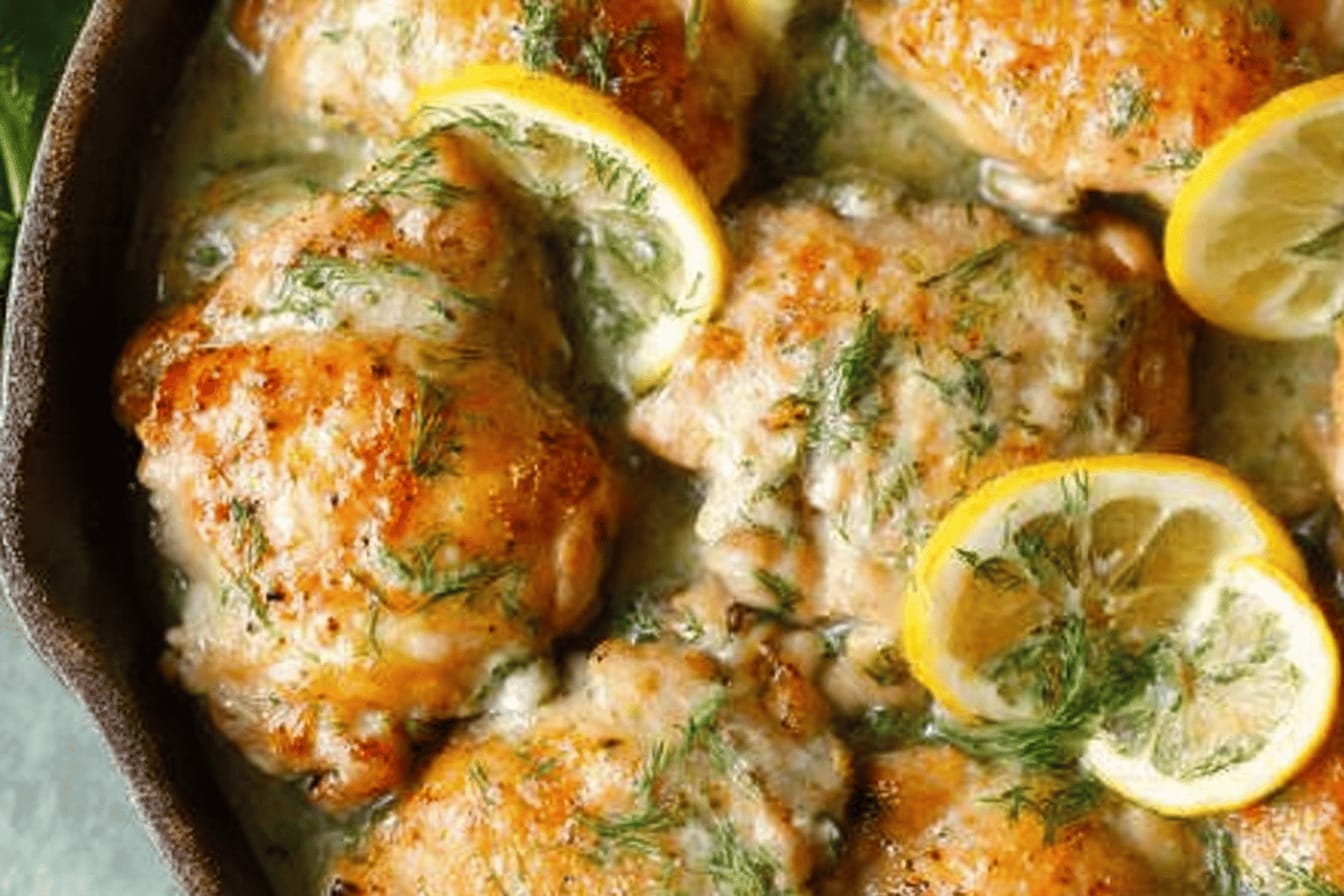 Lemon Dill Chicken Thighs in Skillet