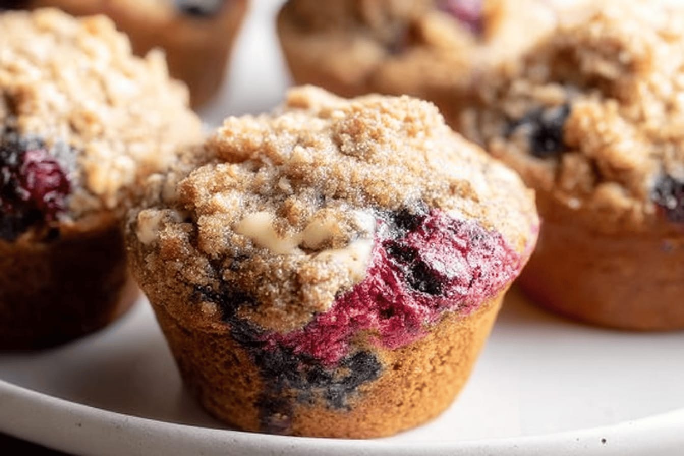 Mixed Berry Muffins with Sweet Crunch Topping