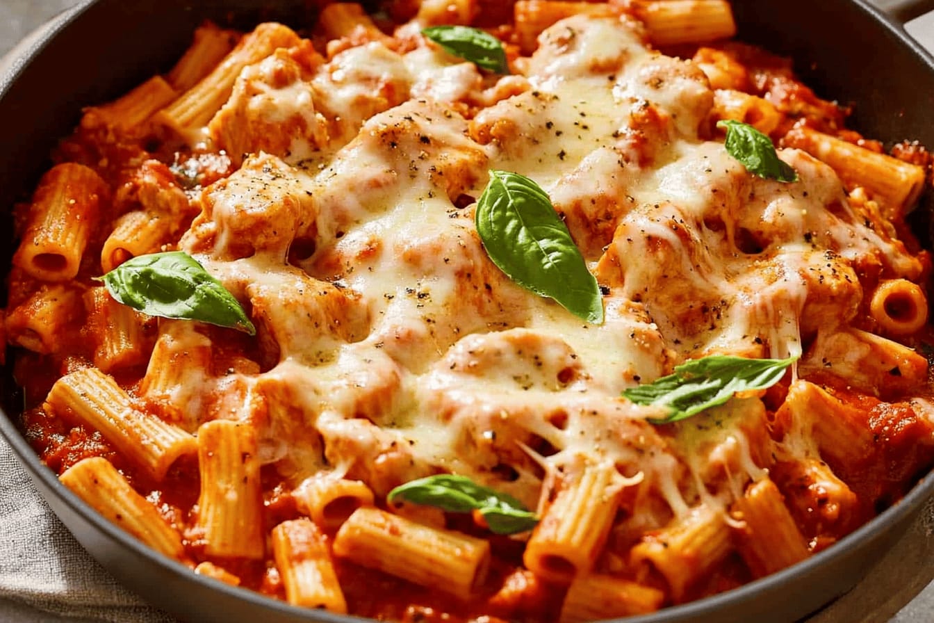 One Pan Chicken Parmesan Pasta Skillet Recipe Delicedcook Com 1One Pan Chicken Parmesan Pasta Skillet Recipe 