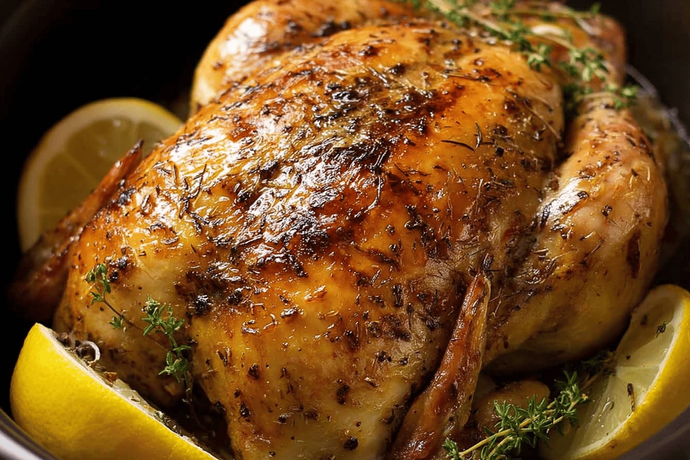 Slow Cooker Lemon Garlic Roast Chicken Recipe