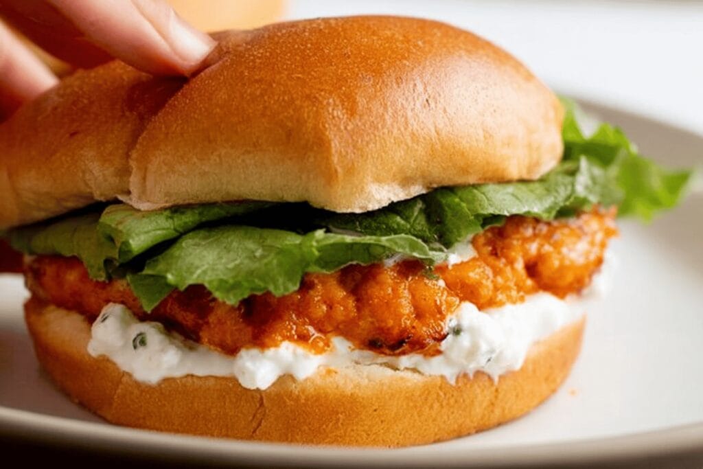 Spicy Buffalo Chicken Burgers with Whipped Feta