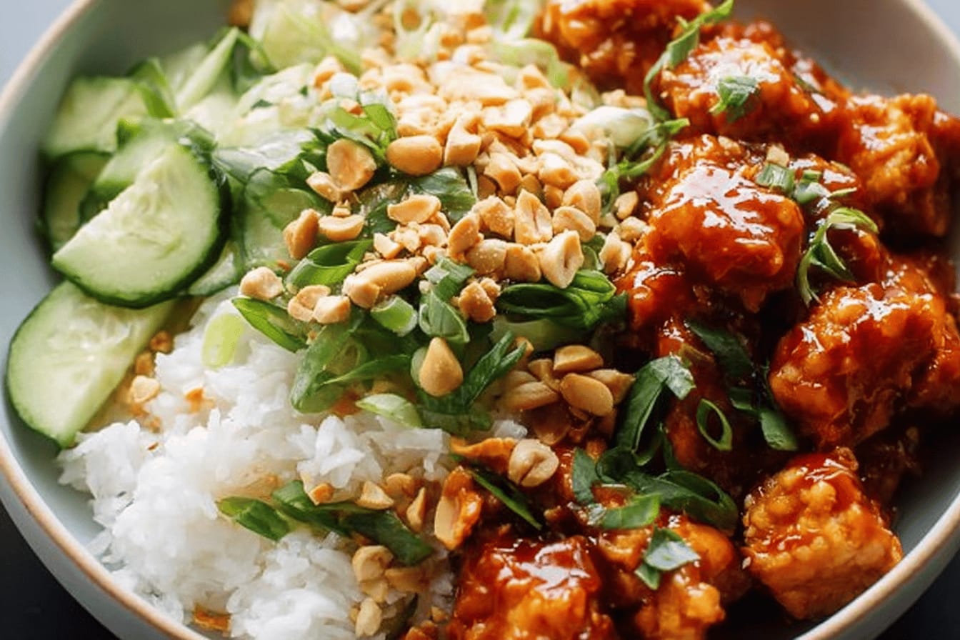 Sticky Gochujang Tofu with Herbs and Peanuts