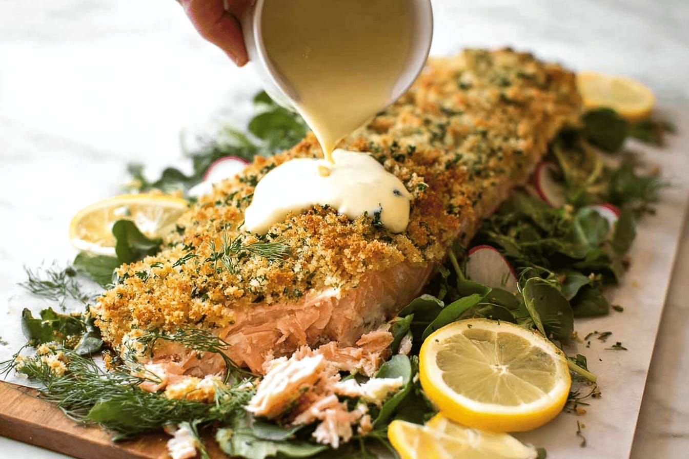 Baked Parmesan Crusted Salmon with Lemon Sauce
