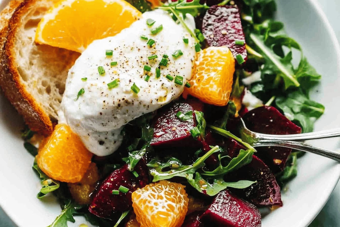 Beet and Burrata Salad with Crispy Bread